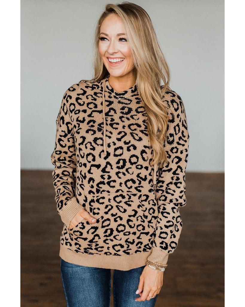 Azura Exchange Леопардовый вязаный худи со шнурком
