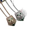 Baoshihua Gold-Plated Braided Necklace with Emerald Green Kitten Pendant & Full Diamond Inlay