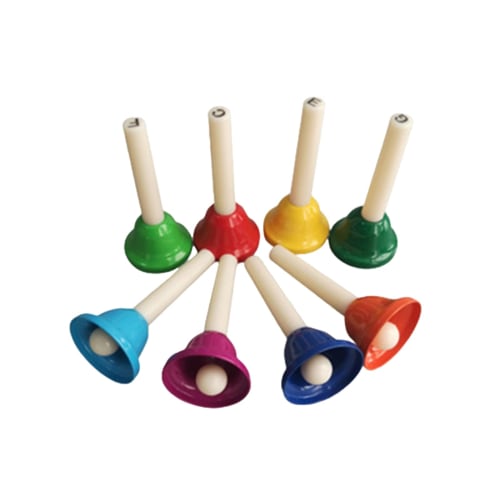 Alpha Depot Handbells, Music Bells, Handheld Bells for Toddlers, Percussion Instruments for Music Education, Colorful Set of 8 Bells for Children