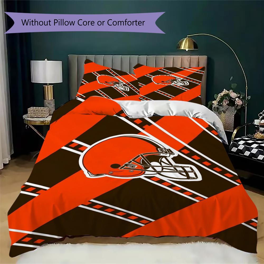 Cleveland Browns Pattern Bedding uilt Set uilt Cover Pillowcase Home Decoration Birthday Gift (1*duvet cover + 2*pillowcase without core)