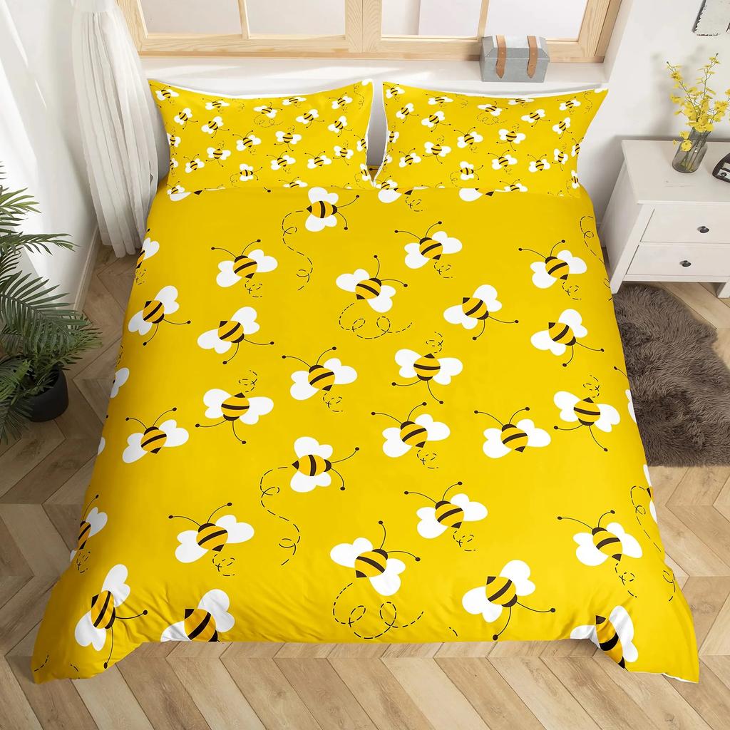 Bee And Butterfly Duvet Cover Set,Spring Floral Bedding Sets For Boys Girls,Colorful Flowers Country Style Comforter Cover Queen