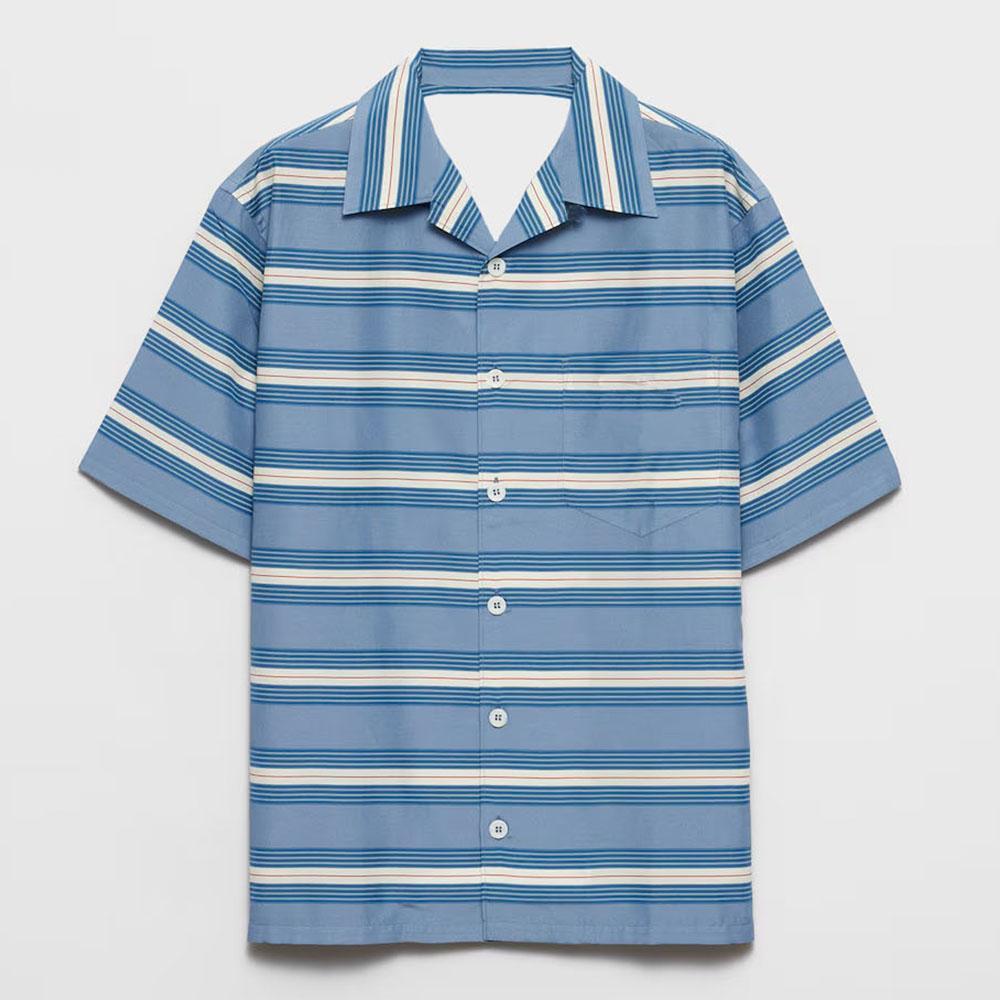 Blue and White Striped Button Down Shirt Short Sleeve Loose Casual Male Clothing Unisex Streetwear 3D Printing Shirts Men Women