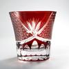 GREEM MARKET Crafts with Wooden Box Glasswork Kiriko Glass Cup Shochu Glass Chrysanthemum Tsunagi Pattern Kiriko Glass Product GMS00763 Number (Red)