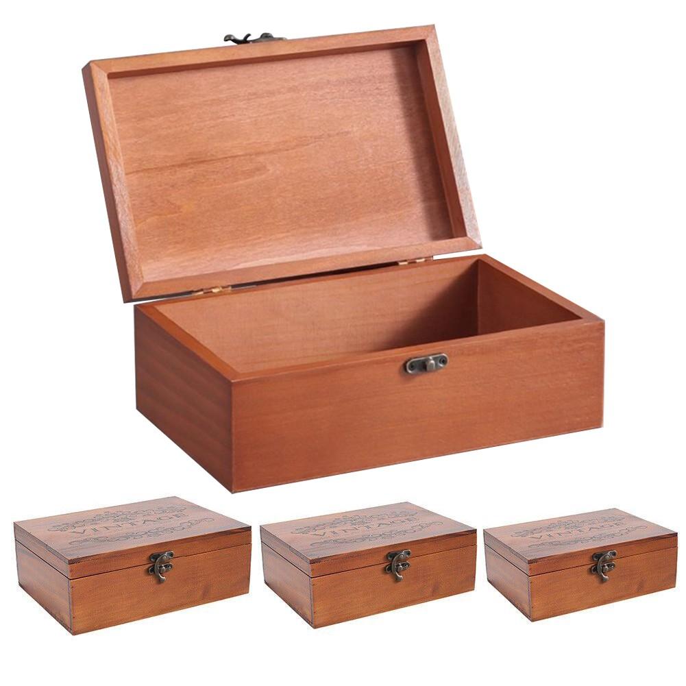Коробка для хранения ручной работы S/M/L Винтажный цвет дерева Деревянная