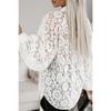 Solid Lapel Lantern Long Sleeve Button Up Blouse Hallow Out Sexy White Black Lace Shirt for Women