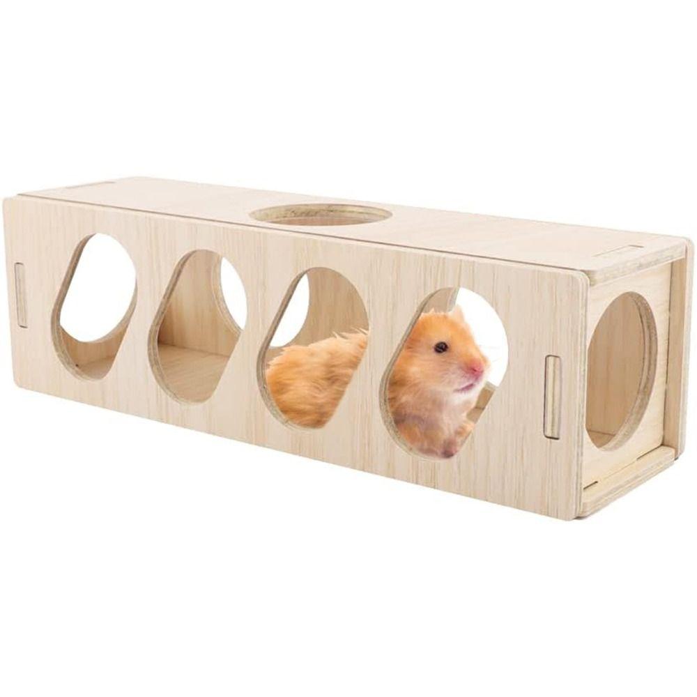 Natural Hamster Wooden Tunnel Exploring Hideout Small Animals Toy Secret Peep Shed Sugar Gliders