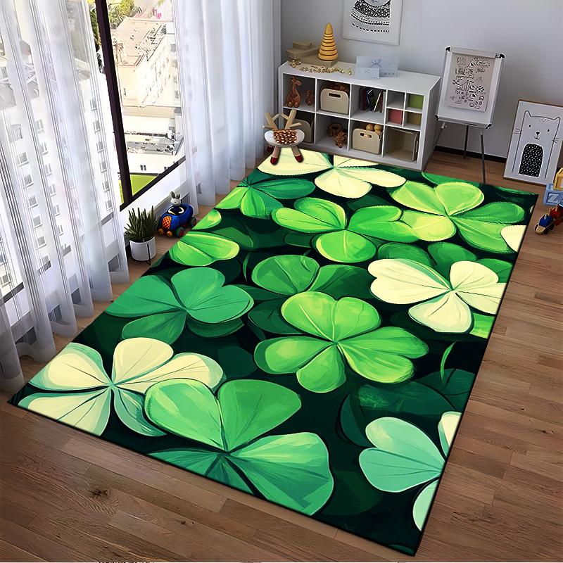 Clover Leaf Design Green Area Rug Non-slip rug suitable for living room and bedroom sofas.