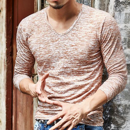 Мужская рубашка с длинным рукавом и эластичным верхом с V-образным вырезом на осень