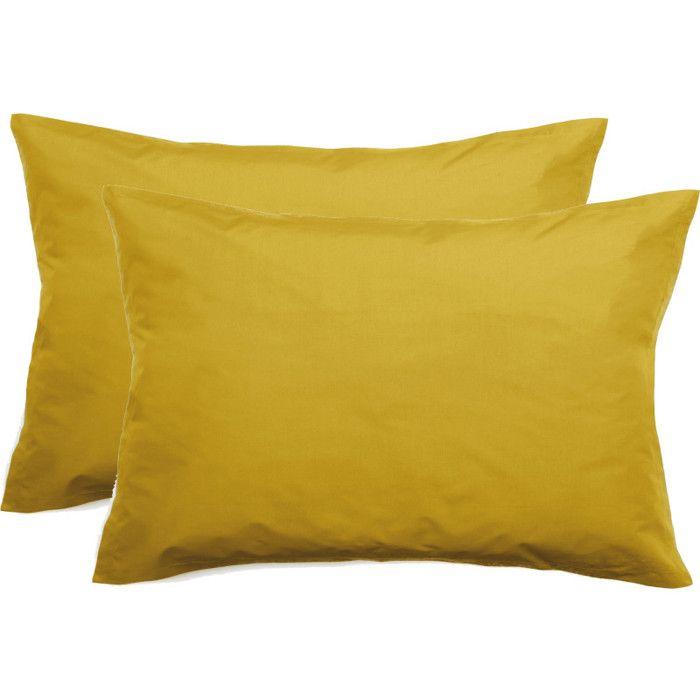 Lot de 2 taies d'oreiller percale pur coton peigné longues fibres 80 fils/cm² Vent du sud - 50x70 - Moutarde