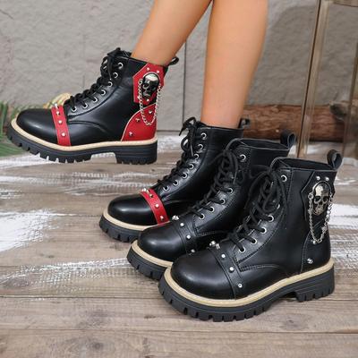 Женские ботильоны на платформе в корейском стиле, панк-ботинки-берцы на шнуровке с шипами, ботинки Мартина с деталями в виде пряжек для женщин