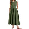 Women's Casual Fashion Round Neck Sleeveless Solid Irregular Hem Midi Dress