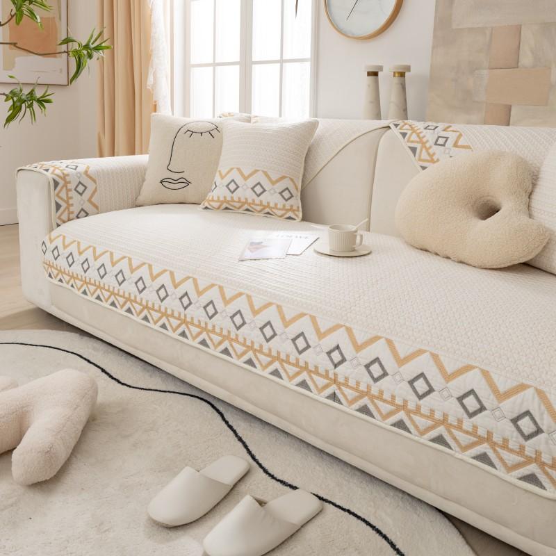 Четыре сезона Универсальный Хлопок Цветная Вышивка Подушка для дивана Современный Простой Тканевый Нескользящий Чехол для дивана Оптом