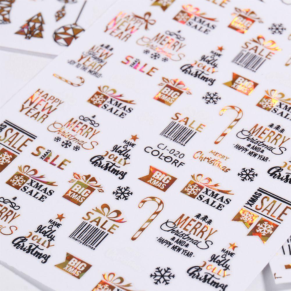 Polish New Year Xmas Winter Design Holographics 3D Glitter Gold White Nail Stickers