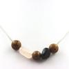 Stones and Minerals. 8mm Wooden Bead Necklace + Brazilian Schorl Tourmaline + Rose Quartz Stainless Steel Chain.