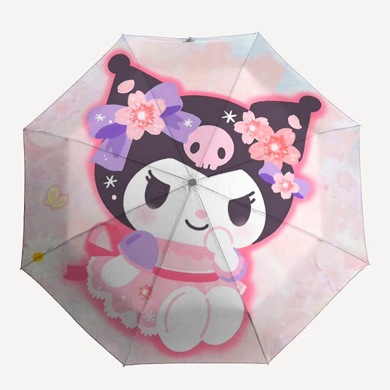 1pc Cute Cartoon Character with Flowers - Automatic Opening Folding Umbrella, Portable Design, 8-Rib Iron Frame, Outdoor, Ideal Gift for Fans, Travele