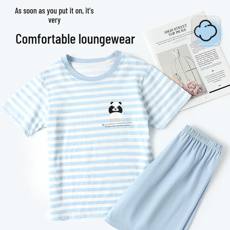 Bingxue Mumu Boys' Summer Pure Cotton Short Pajama Set