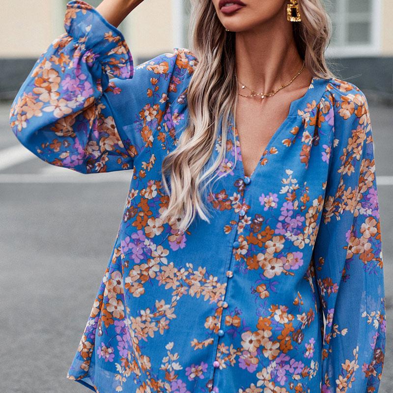 Long-sleeved Women's Shirt Autumn Temperament Elegant Floral Blouse Women