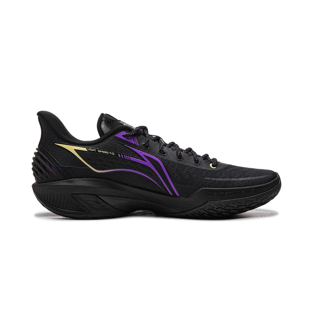 Li Ning Light Speed 4 Амортизирующие Скользкие Устойчивые к истиранию Упругие Низкие Баскетбольные кроссовки Мужские Черно-фиолетовые ABPW011-7