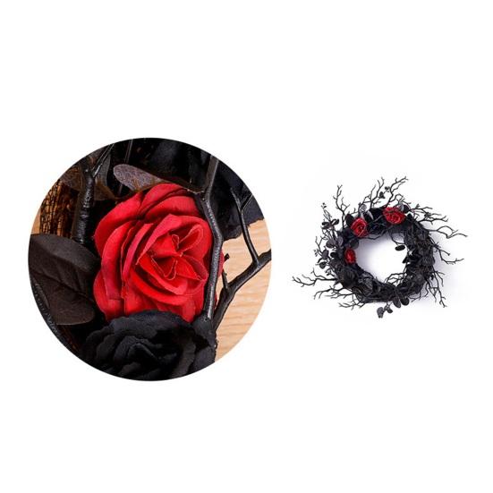 Halloween Wreath Dead Branch Garland Spooky Realistic Simulation Flower Black Decorative Wreath Door Hanging Festive Rattan Ring