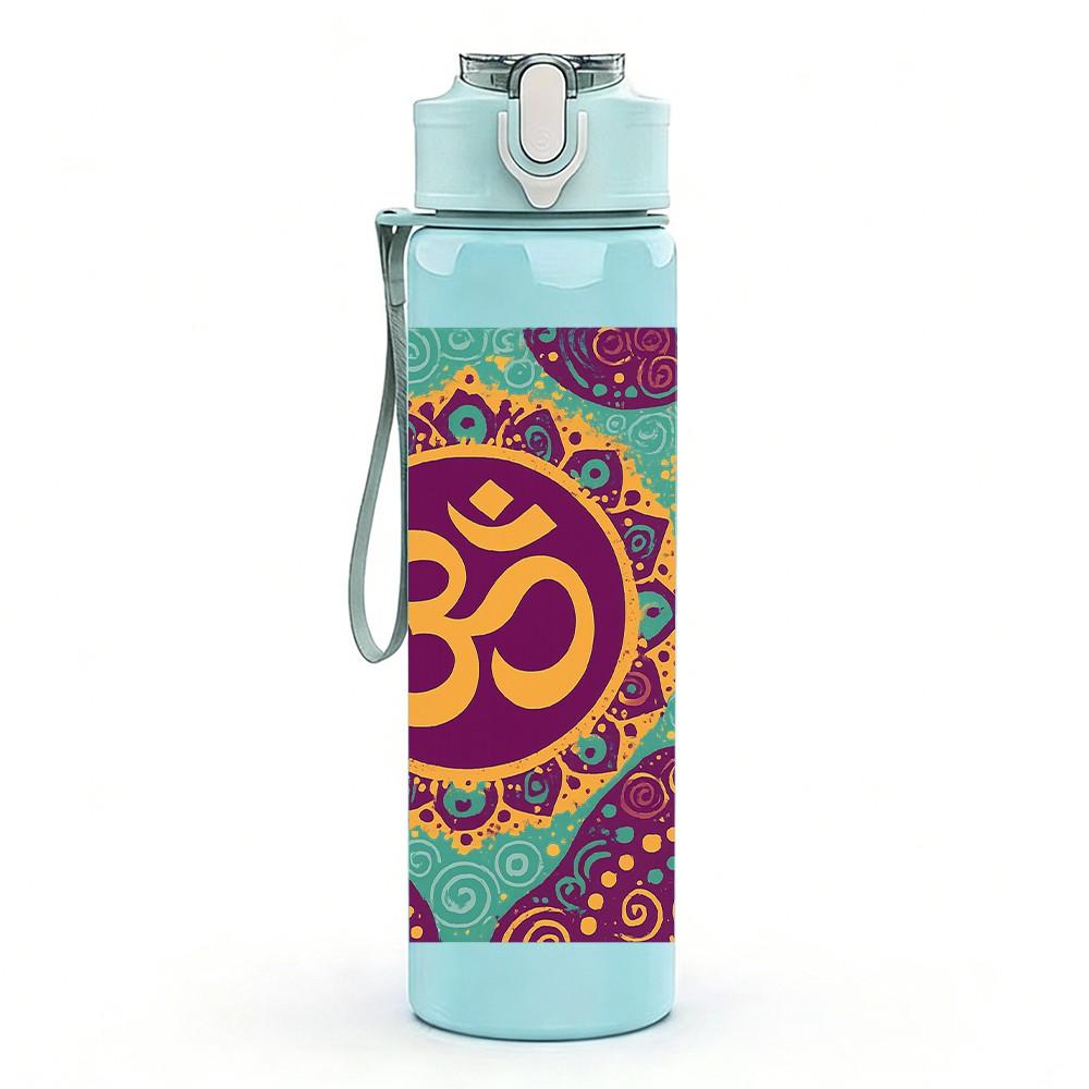 1PC Colorful Om Mandala Pattern 750ml Color Plastic Sports Water Bottle Leakproof Flip Straw Lid For Sports Office Home Use