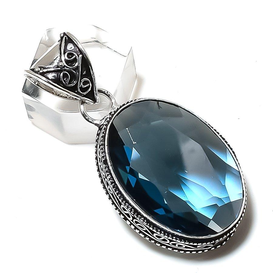 Подвеска из стерлингового серебра 925 пробы с драгоценным камнем London Blue Topaz 1,89 дюйма V9u55