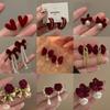 Серебряная игла, флокированный бант, серьги с жемчужной бахромой, красные, милые и очаровательные пусеты, нишевые, универсальные серьги на осень и зиму