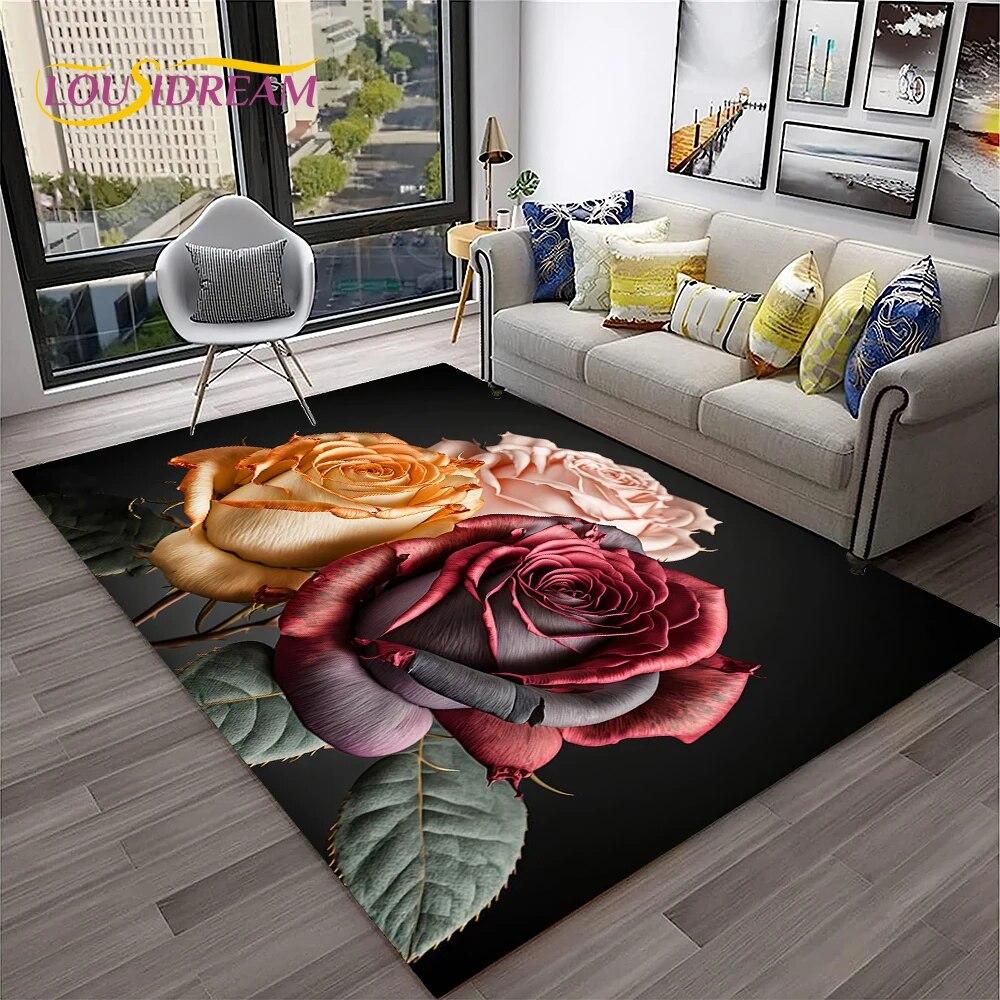 Ковер в скандинавском стиле с розой и цветами любви для дома, гостиной, спальни, дивана, коврика, декор, детский игровой коврик, нескользящий напольный коврик