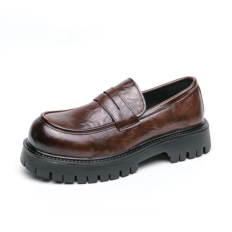 Spring Summer Versatile Thick Soled Round Toe Man Loafers Brown Leather Daily Wedding Fashion Dress Slip-on Party Casual Shoes