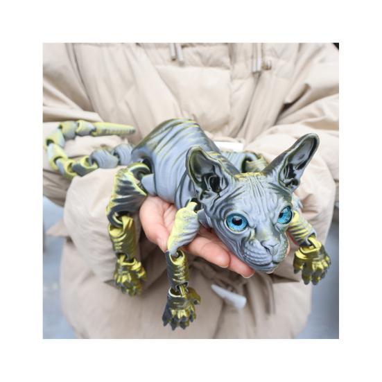 Articulated Hairless Cat 3D Printed Sphynx Cat Figure Flexible Cat Stress Relief Desk Pet Fidget Toy Home Office Decor for Cat Lover And Collector