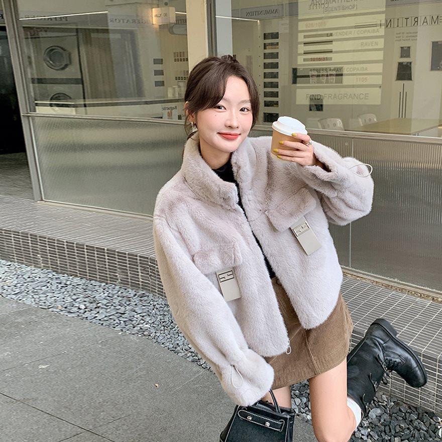 2024 осень-зима новый мех интегрированный имитация норки флис шуба женская короткая плюшевая шуба