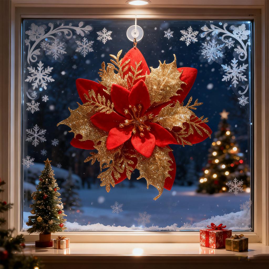 10pcs Glitter Poinsettia 5.5 Inch Artificial Flower Christmas Clip Stem Christmas Tree Ornaments For Wedding Party Wreath Decoration