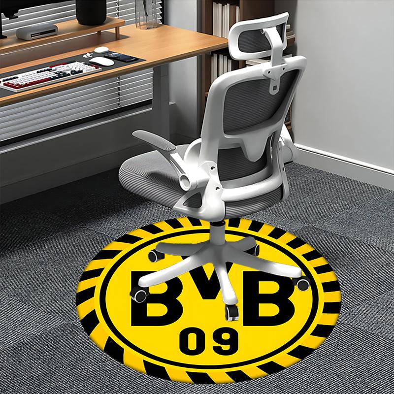 BVB, Дортмунд Коврик под стул Круглый ковер-Ковер для офиса, Машинная стирка, Нескользящий, Подходит для гостиных, спален, прихожих и праздничных тем