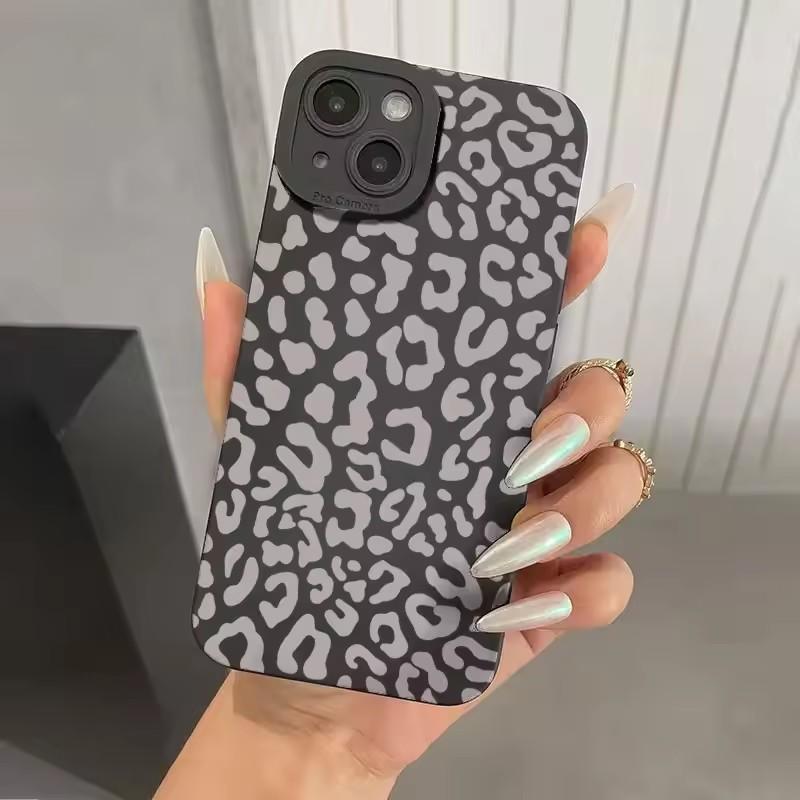 Минималистичный серый чехол для телефона с леопардовым принтом для iPhone 16 15 14 Pro Max 13 12 11 XS X XR 7 8 Plus 16, ударопрочный бампер