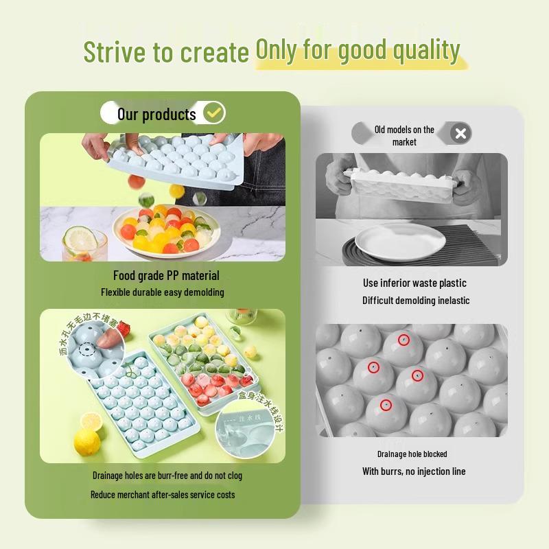 Food Grade Round Ice Cube Trays with Lids - Creative Sphere Mold for Home Refrigerator