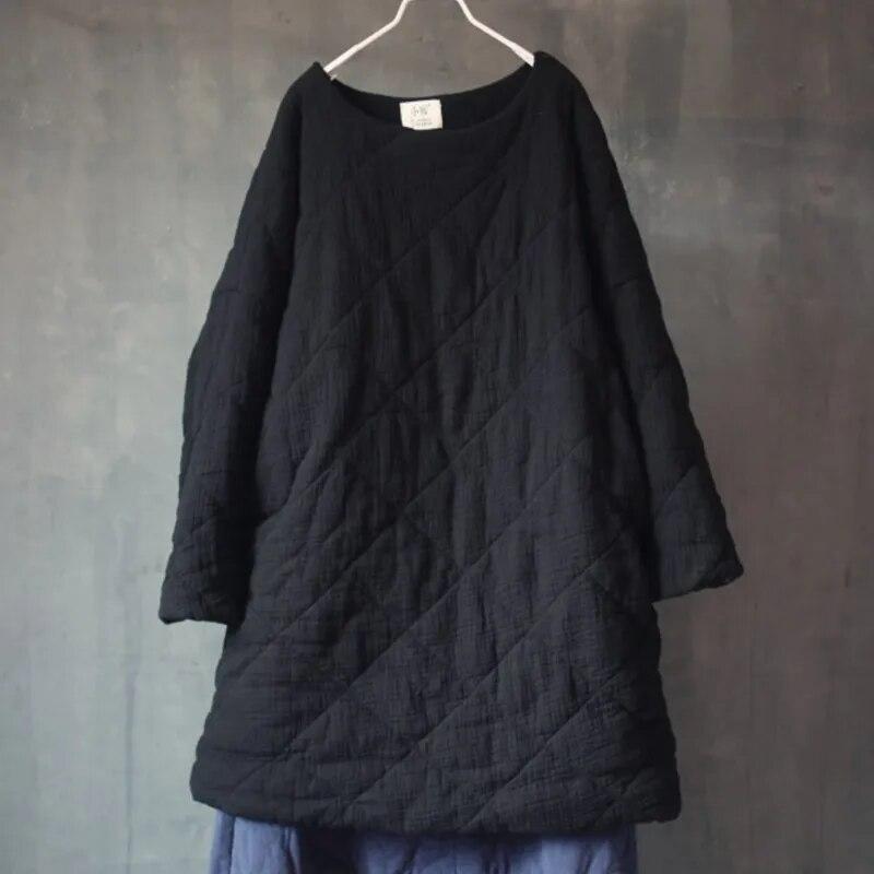 Женские пуловеры-парки, зимние однотонные пальто с круглым вырезом и длинными рукавами, хлопковые и льняные теплые женские винтажные пальто