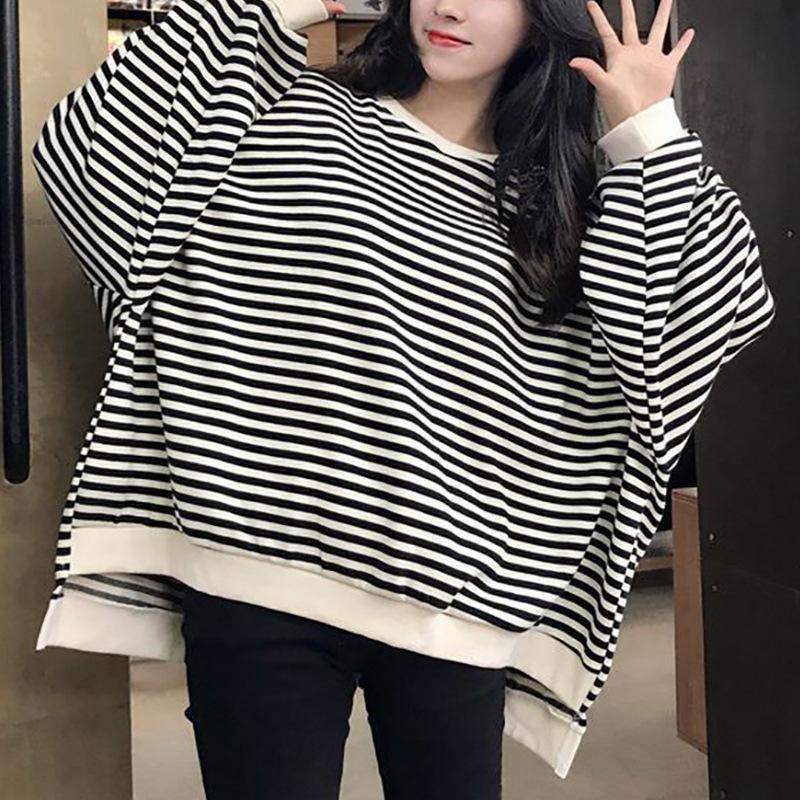 Корейская полосатая футболка с длинными рукавами и круглым вырезом для женщин на весну и осень, тонкий новый стиль с ленивым свободным универсальным топом