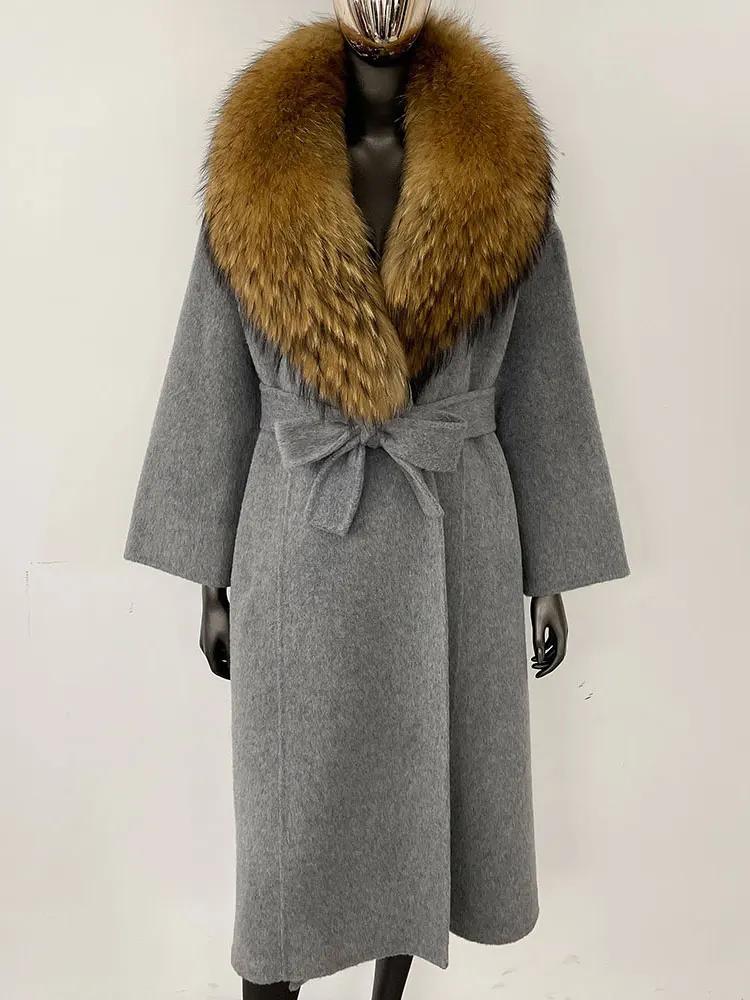 OFTBUY Натуральная шуба 2024 года, женская верхняя одежда больших размеров, зимняя женская куртка с воротником из натурального меха лисы и капюшоном, пальто из кашемировой шерсти