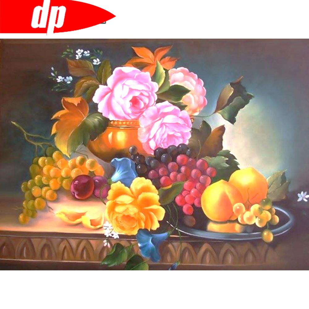 Краска с бриллиантами, круглые цветы, алмазная вышивка, фрукты, стразы, домашний декор ручной работы