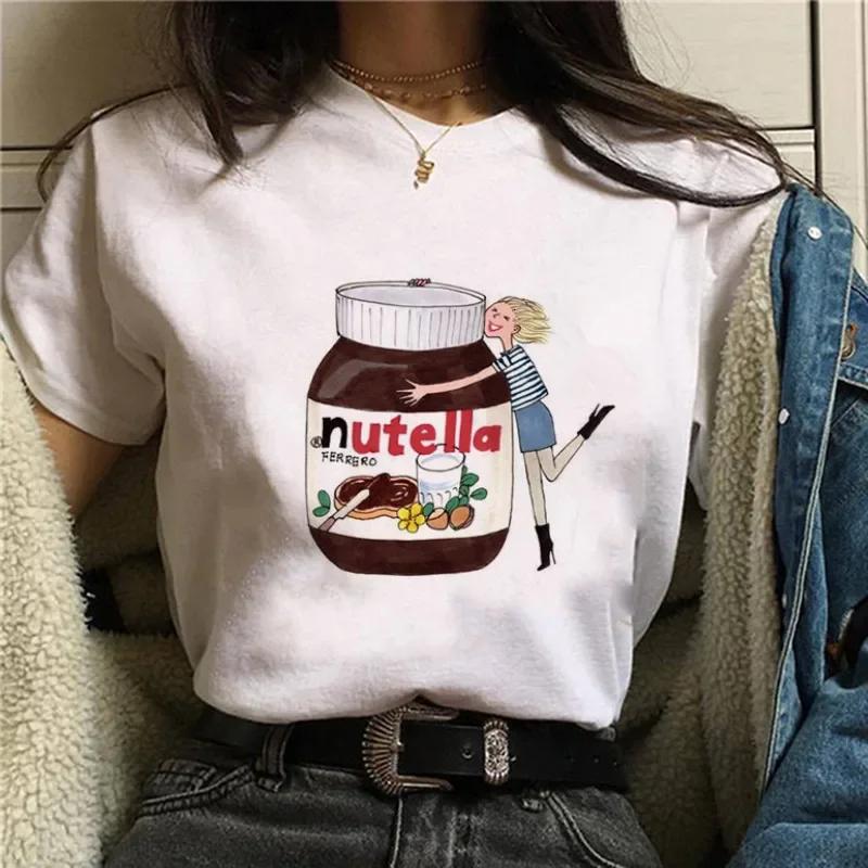 Женская футболка с графическим принтом Nutella 90-х Модная футболка в стиле Харадзюку Милая футболка с мультяшным принтом Женская милая футболка в корейском стиле