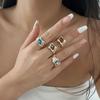 4Pcs Gold Silver Rhinestone Open Ring Irregular Exaggerate Rings Colored Gemstone Rings  Party