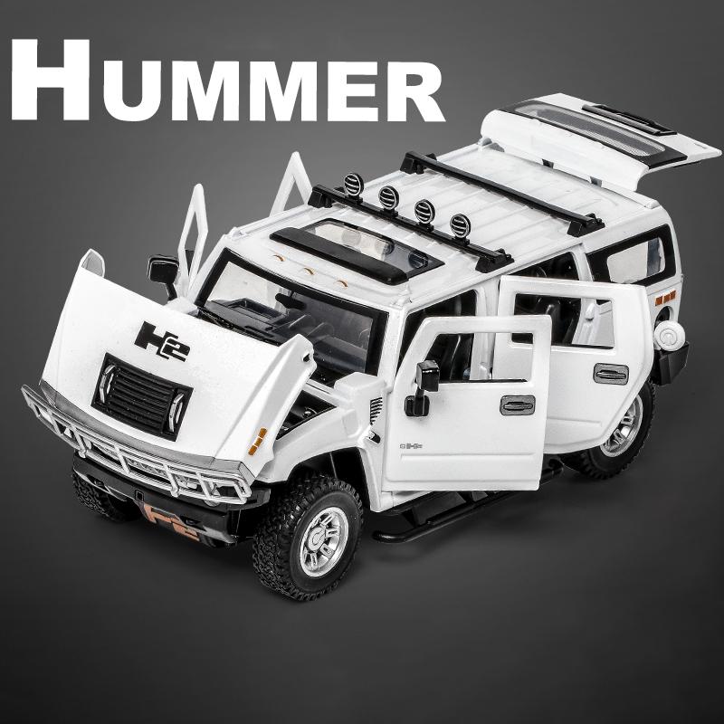 1/24 Hummer H2 Alloy Car Model Diecasts Metal Toys Vehicles High Simulation Sound Light Collection Kids Exclusive Birthday Gifts