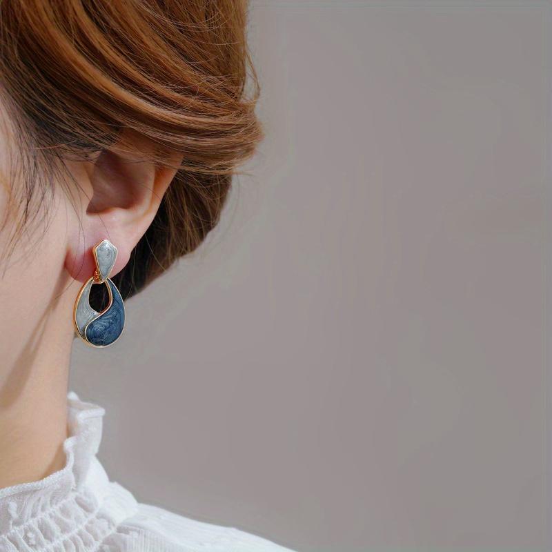 Vintage Water Drop Dangle Earrings for Women Geometric Polygon Drop Earrings Enamel Oil Gray Blue Fashion Party Jewelry