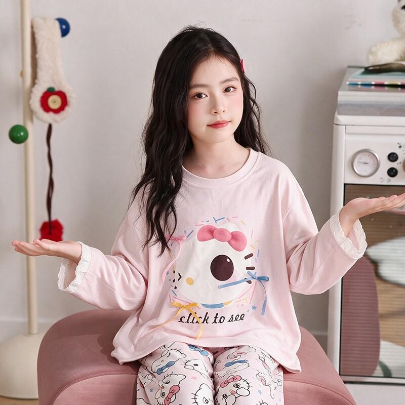 Girls Cotton Pajama Set With Cartoon Print Long Sleeve Top Pants Ages 8 Winter Sleepwear