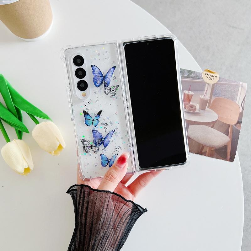 Складные чехлы с блестящим узором бабочек для Samsung, раскладывающиеся/складные, 6, 5, 4, 3, противоударный, блестящий, прозрачный чехол для телефона