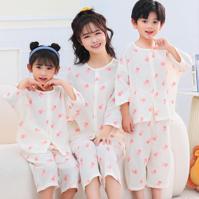 Family Home Wear Pure Cotton Summer Children's Pajamas Set Short Sleeve Set for Boys and Girls
