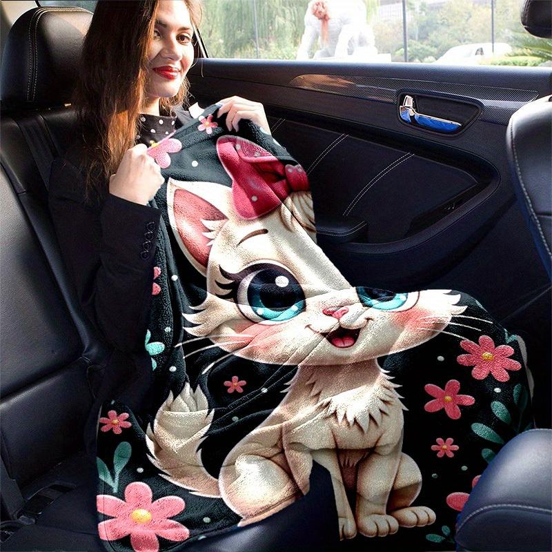1pc Cute Cartoon Cat with Pink Bowknot Blanket - Seasonal Home Decor, Throw Blanket for Room, for Decorating Your Own Sofa and Living Room,