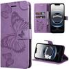 Protective Case - BOOLING - for iPhone 16e - Shockproof Flip Case Faux Leather Butterfly Pattern - Purple