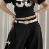 Fashion Pu Leather Punk Style Belt Vintage Carving Y2K Jeans Belt Metal Buckle Streetwear Women's Waist Belt Jeans Decoration
