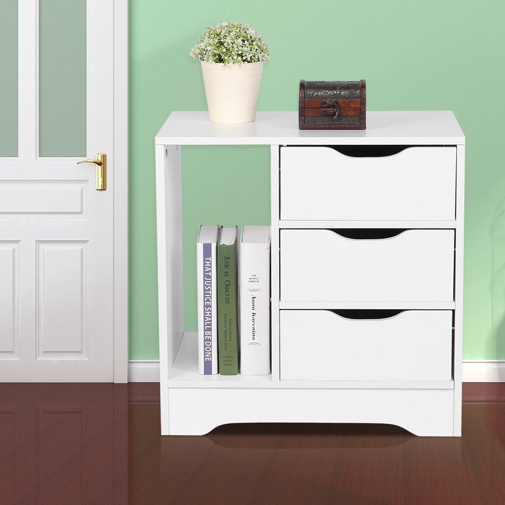 Modern Bedside Cabinet Chest Of 3 Drawer Bedroom Table Furniture (White)