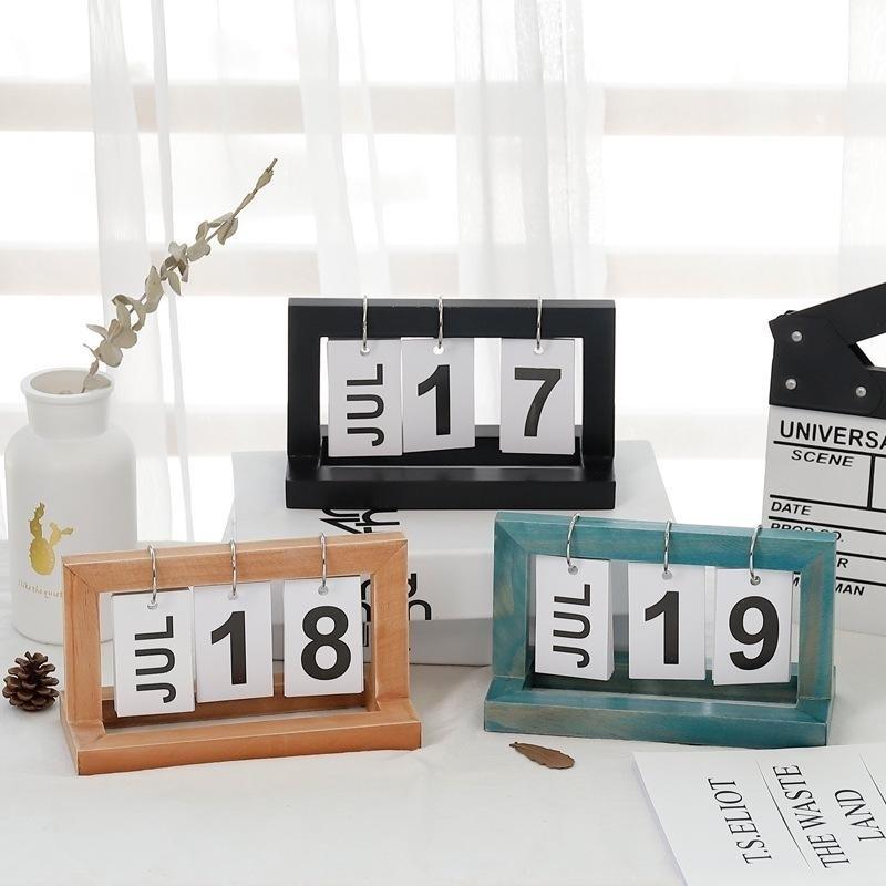 Office Wooden Vintage Home Calendar Cafe Desktop Decorative DIY Rustic Ornaments